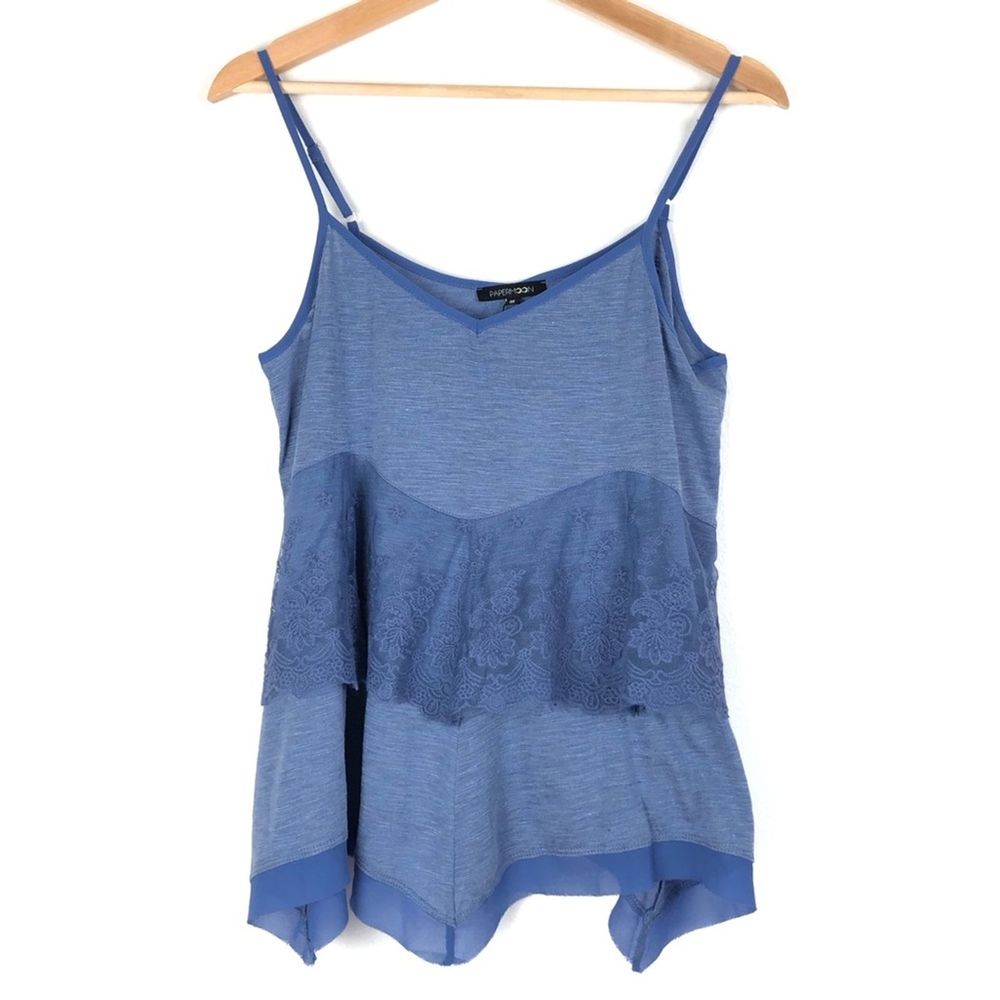 New PAPERMOON tank top Medium blue lace hanky hem